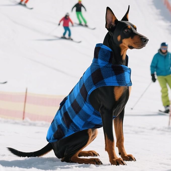ASENKU Dog Winter Coat, Fleece Doggie Jacket Plaid Reversible Vest Waterproof Windproof Cold Weather Clothes for Small Medium Large Dogs (XXL, Blue)