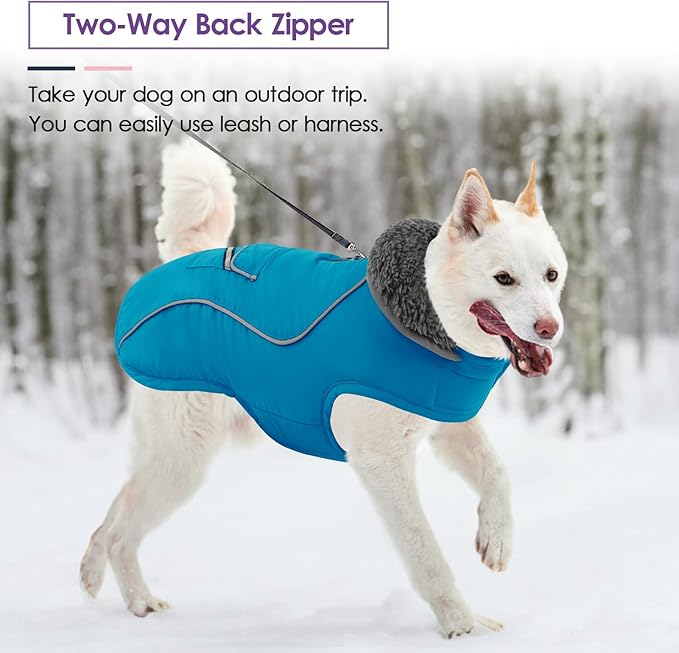 SUNFURA Dog Winter Coat, Medium Dog Coat Jacket with Fleece Lining for Cold Weather, Warm Puffer Jacket Turtleneck Snowsuit with Leash Hole for Jack Russel, Boston Terrier, Turquoise M