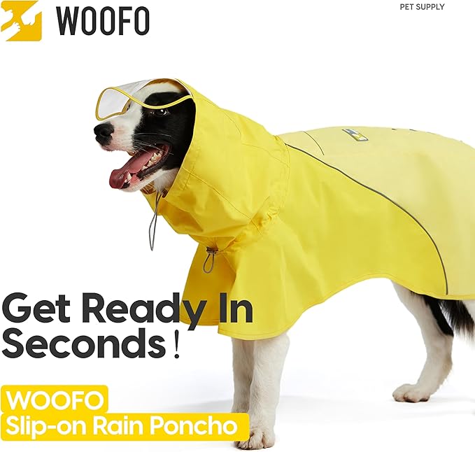 Slip-On Dog Rain Poncho, Quick & Easy to Wear Dog Raincoat, Unrestricted, Super Lightweight, and Waterproof Rain Jacket for All Breeds, Adjustable and Reflective (Grey, XL)