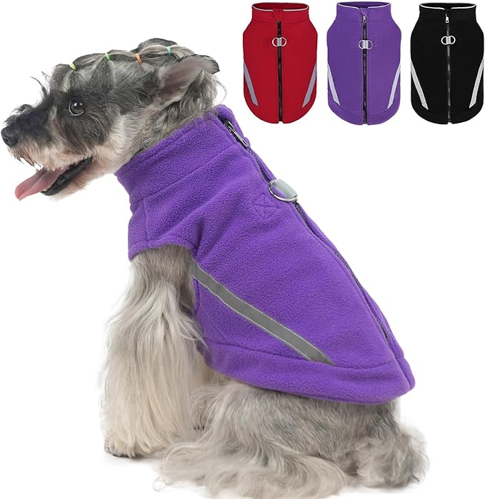 EXPAWLORER Dog Fleece Vest Jacket Sweater for Small Medium Large Dogs, Cold Weather Winter Coat Hoodie with Leash D-Ring and Zipper, Reflective Warm Sleeveless Puppy Clothes for S M L Boys Girls Cats