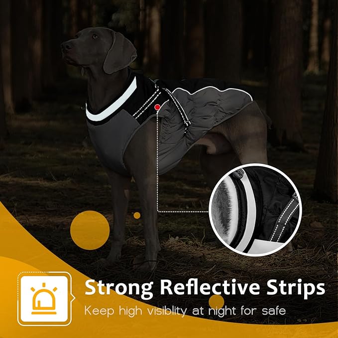 Dog Winter Coat with Harness, Dog Jacket, Pet Clothes with Zipper on Back, Waterproof Windproof Warm Vest, Reflective Cold Weather Coats, for Small Medium Large Dogs, Thick, Black, M