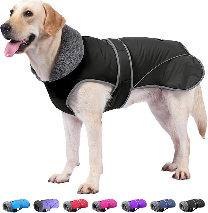 Dogcheer Dog Coat, Waterproof Dog Jacket Reflective Pet Winter Coat with Adjustable Hook & Loop, Christmas Puppy Fleece Jacket Warm Turtleneck Snowsuit for Small Medium Large Dogs - Black, S