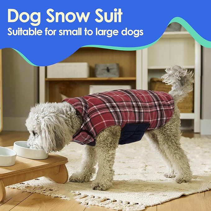 MIGOHI Dog Jackets for Winter, Windproof Waterproof Reversible British Style Plaid Warm Coat for Small Medium Large Dogs, Red, L