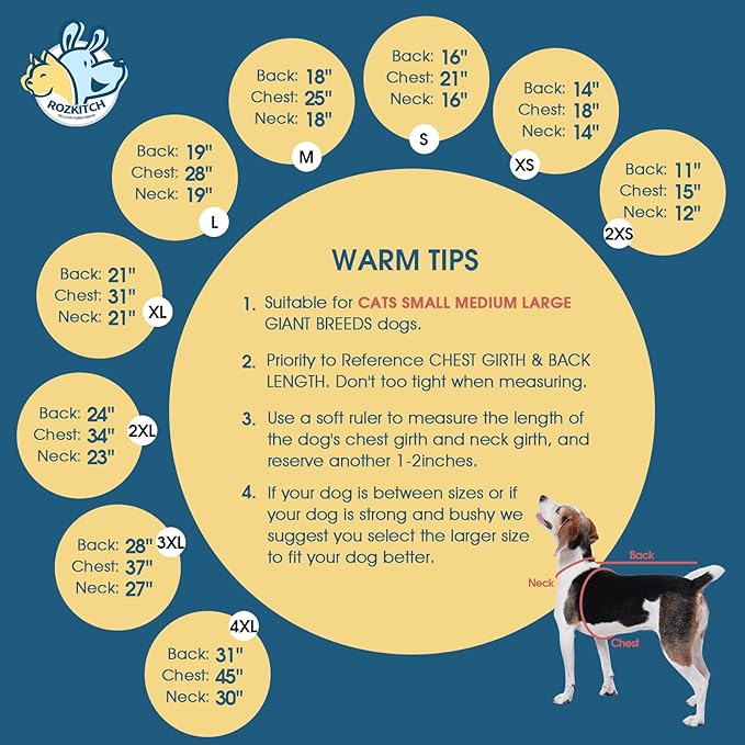 ROZKITCH Fleece Coat for Dogs, Pet Windproof Warm Cold Weather Jacket Vest Cozy Jumpsuit Apparel Outfit Clothes for Large Giant Dog Walking Sleep 3XL