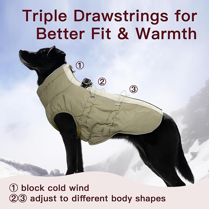 Dog Coat for Large Dogs, Dog Winter Jacket-X Large Warm Zip Up Snowsuit Dog Harness Vest Reflective Water-Resistant Dog Coat Dog Snow Jacket for Large Dogs Beagle, Corgi, Apricot