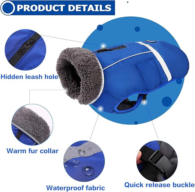 QBLEEV Warm Dog Coat Reflective Dog Jacket, Waterproof Dog Winter Coat Turtleneck Dog Clothes for Cold Weather, Thick Fleece Dog Snowsuit Christmas Dog Vest Pet Apparel for Small Medium Large Dogs 2XL