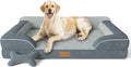 Jumbo Dog Bed for Extra Large Dogs, Orthopedic Dog Bed with Cooling Gel Memory Foam, Waterproof Pet Bed with Removable Washable Cover, 45" Pet Sofa Couch Dutch Velvet with Bone Toy, Dark Gray