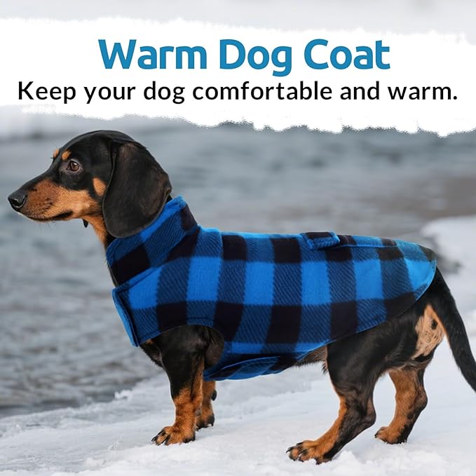 ASENKU Dog Winter Coat, Fleece Doggie Jacket Plaid Reversible Vest Waterproof Windproof Cold Weather Clothes for Small Medium Large Dogs (XXL, Blue)