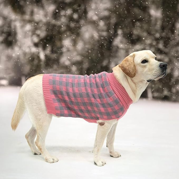 PUPTECK Dog Sweaters for Large Medium Small Dogs - Fall Classic Plaid Style Puppy Holiday Winter Coat Clothes Warm
