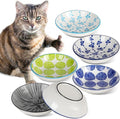 Ceramic Cat Bowls with Non-Slip Silicone Bottom,Prevent Whisker Fatigue,Reduce Mess,Wide Cat Bowls for Indoor Cats,6 Colorful Set for Daily Feeding Gift Choice