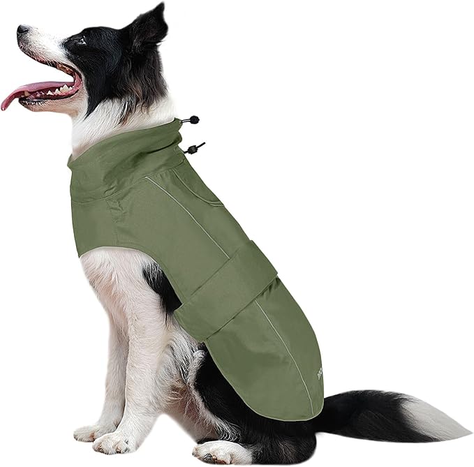 Waterproof Dog Raincoat, Adjustable Lightweight Dog Rain Jacket with Reflective Strip Leash Hole for Small Medium Large Dogs (Green, Medium(13-22lb))