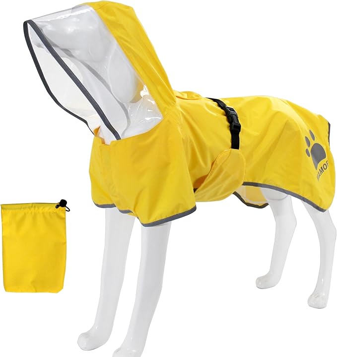 MAMORE Dog Raincoat Waterproof, Lightweight Adjustable Dog Rain Coat Hooded Poncho with Reflective Strip for Large Medium Small Dogs (Yellow, Large)