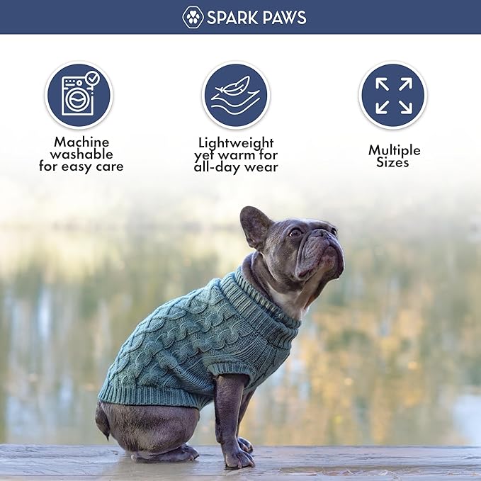 Spark Paws Knit Dog Sweater – Ultra Soft Warm Winter Dog Sweater for Small, Medium & Large Dogs – Stretch Fit Pet Sweater for French Bulldog, Pitbull, Girl & Boy Dogs Jacket, (Pine Green, S)