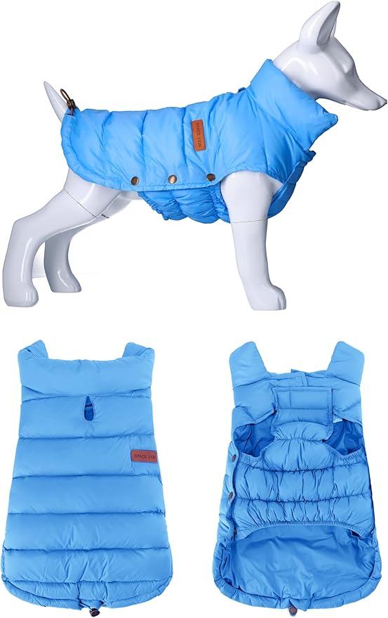 SPACE LION Dog Puffer Jacket, Down Winter Coat, Durable Outdoor Coat for Cold and Windy Conditions, Waterproof, Lightweight Jacket, Adjustable Fit for Small, Medium, Large Dogs(Alaskan Blue,28/4XL)