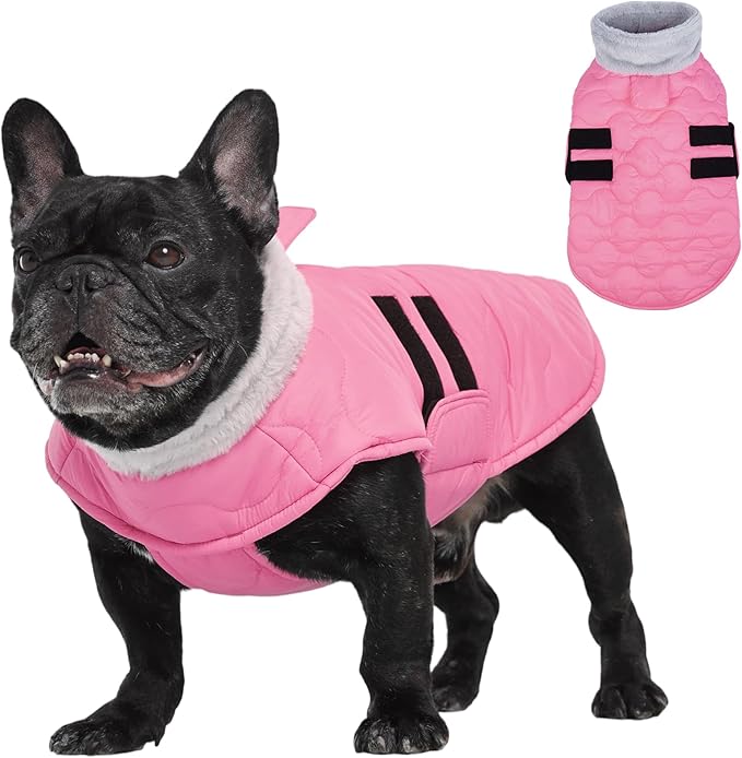 Kuoser Dog Jacket, Winter Dog Coats for Medium Dogs, Cold Weather Coats Pet Clothes, Doggie Snow Jacket for Frech Bulldog, Boston Terrier, Pink M