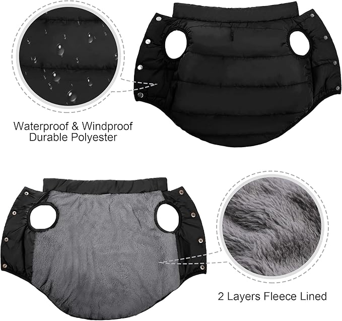 ASENKU Windproof Dog Winter Coat Waterproof Fleece Jacket Cold Weather Pet Apparel for Small Medium Large Dogs (Black, S)
