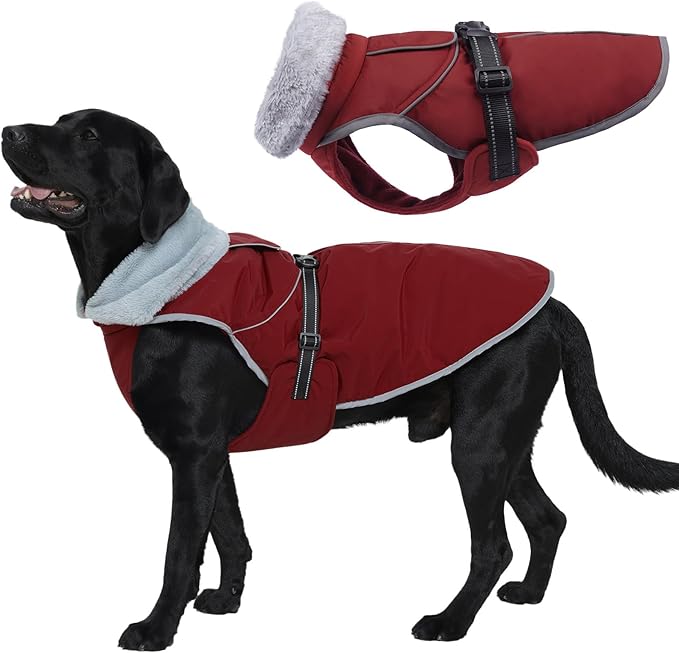 Lelepet Warm Dog Winter Coat Reflective Dog Jacket Fleece Vest Waterproof Windproof Cold Weather Coats with Adjustable Buckle Plush Turtleneck Pet Snowsuit for Small Medium Large Dogs,Pug,Beagle,L