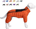 Warm Dog Coat, 4 Legs Covered Waterproof Windproof Reflective Vest, Zippered Adjustable Outdoor Snow Jacket for Small Medium Large Dogs Orange XXXL