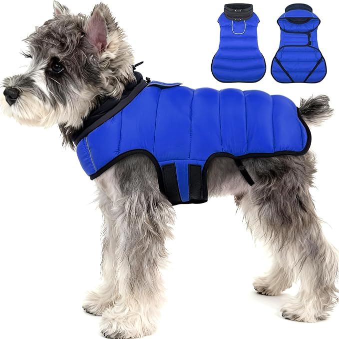 MIGOHI Lightweight Dog Coat, Windproof Dog Jacket, Puffer Jacket for Small Dogs, Padded Vest with Reflective Strips, Warm Snow Vest in Cold Weather, Easy On Hook & Loop Belly, Blue, S
