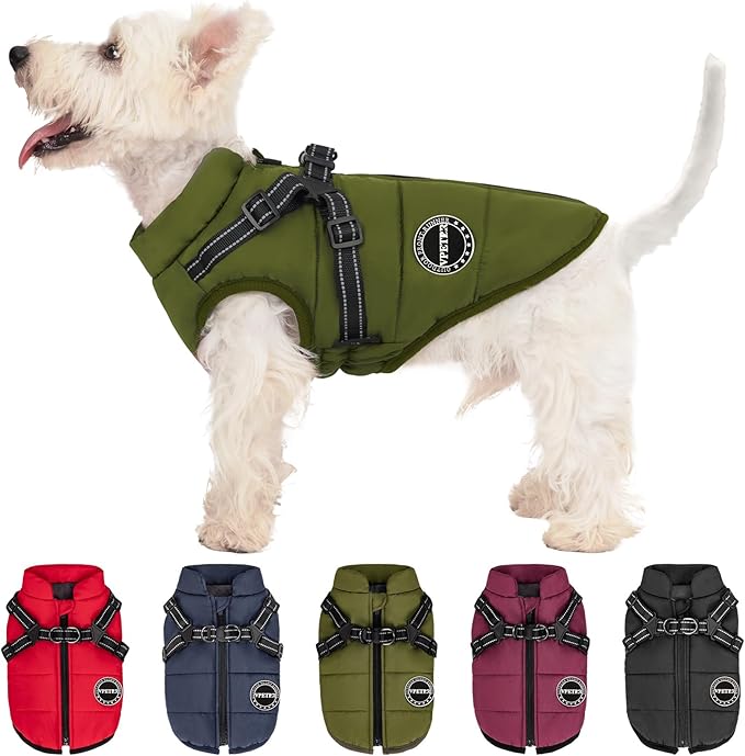 Dog Winter Coat,Warm Jacket Paded Fleece Dog Vest with Built in Harness,Waterproof Windproof Reflective Cozy Adjustable Snow Pet Coat Clothes with Zipper for Small Medium Large Dogs
