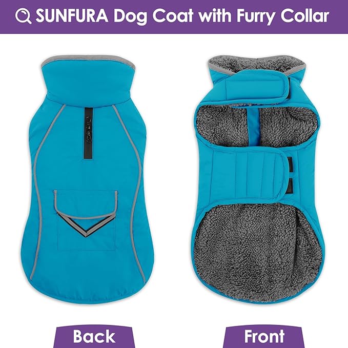 SUNFURA Dog Winter Coat, Medium Dog Coat Jacket with Fleece Lining for Cold Weather, Warm Puffer Jacket Turtleneck Snowsuit with Leash Hole for Jack Russel, Boston Terrier, Turquoise M