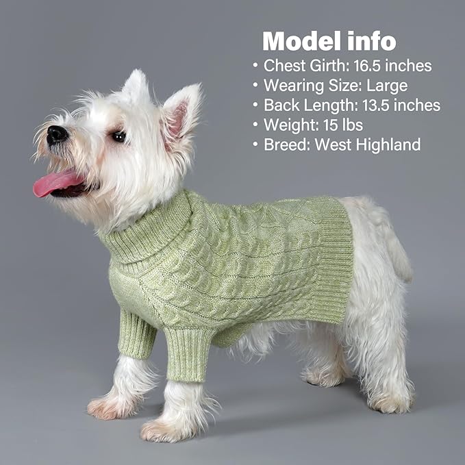 KYEESE Dog Sweater Soft Pet Sweater Warm Dog Coats with Long Sleeve Classic Knitwear Dogs Clothes, Turtleneck Small Dogs Sweater for Cold Weather, Green, X-Small