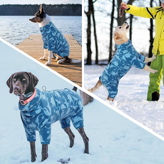 ROZKITCH Dog Shark Fleee Pajamas, Pet Windproof Warm Cold Weather Jacket Vest with Luminous Zipper, Jumpsuit Apparel Outfit Clothes for Small Medium Large Dog Shark S