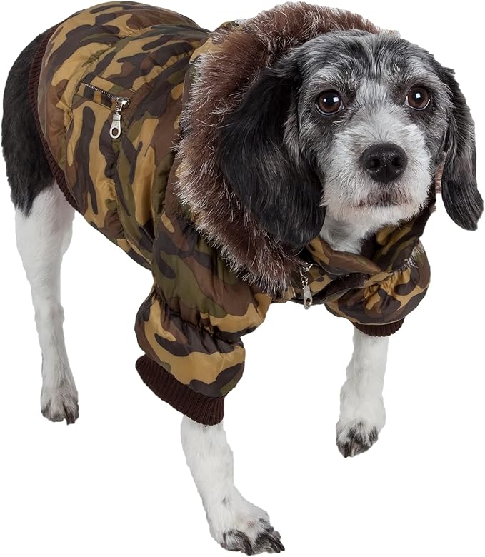 PET LIFE Classic Metallic Fashion Pet Dog Coat Jacket Parka w/ 3M Insulation and Removable Hood, X-Small, Camouflage
