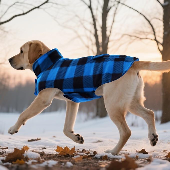 ASENKU Dog Winter Coat, Fleece Doggie Jacket Plaid Reversible Vest Waterproof Windproof Cold Weather Clothes for Small Medium Large Dogs (XXL, Blue)