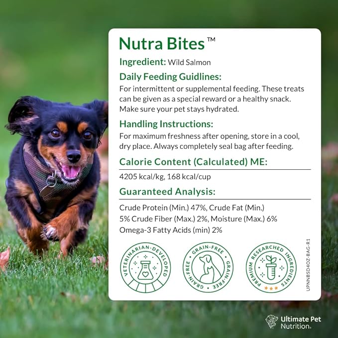ULTIMATE PET NUTRITION Nutra Bites Freeze Dried Raw Single Ingredient Training Treats Food Topper for Dogs, 4 Ounces, Wild Salmon