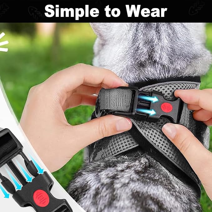 Cat Harness and Leash for Walking, Retractable Cat Harnesses and Leash Set Escape Proof, Breathable Soft Kitten Small Large Harness for Travel Training and Walking, Grey, M