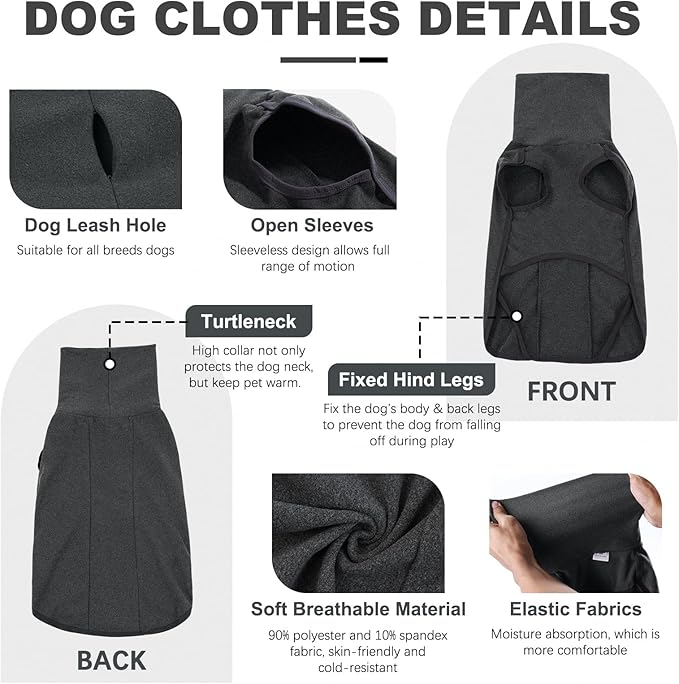 ROZKITCH Dog Winter Coat Soft Pullover Pajamas with Leash Hole, Pet Windproof Warm Cold Weather Jacket Vest Cozy Jumpsuit Apparel Outfit Clothes for Walking Hiking Travel Sleep Black XS