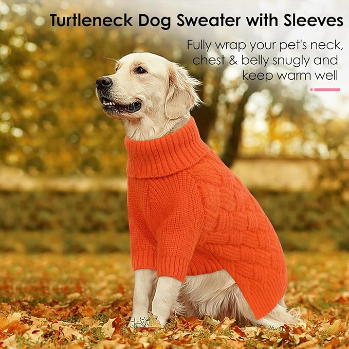 AOFITEE Dog Sweater, Warm Dog Sweaters for Large Dogs, Halloween Dogs Sweater, Turtleneck Girl Pet Sweaters, French Bulldog Sweatshirt, Knit Female Male Pet Knitwear for Winter Fall (Orange Large)