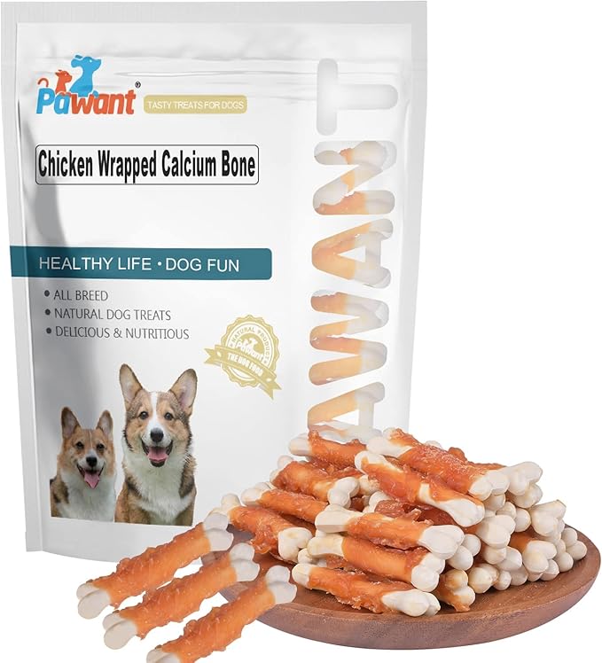 Dog Chews Puppy Training Teeth Clean Snacks Chicken Wrapped Calcium Bone Rawhide Free Dog Treats 1 lb/454g