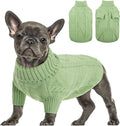 Queenmore Small Dog Pullover Sweater, Cold Weather Cable Knitwear, Classic Turtleneck Thick Warm Clothes for Chihuahua, Bulldog, Dachshund, Pug, Yorkie (Green, Large)