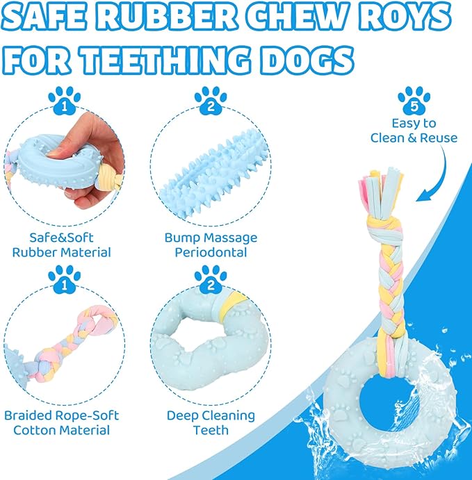 5 Pack Dog Chew Toys for Puppy Cute Blue Dog Toys Puppy Dog Toys for Teething Soft Durable Interactive Chew Toy for Small Dogs Light Blue