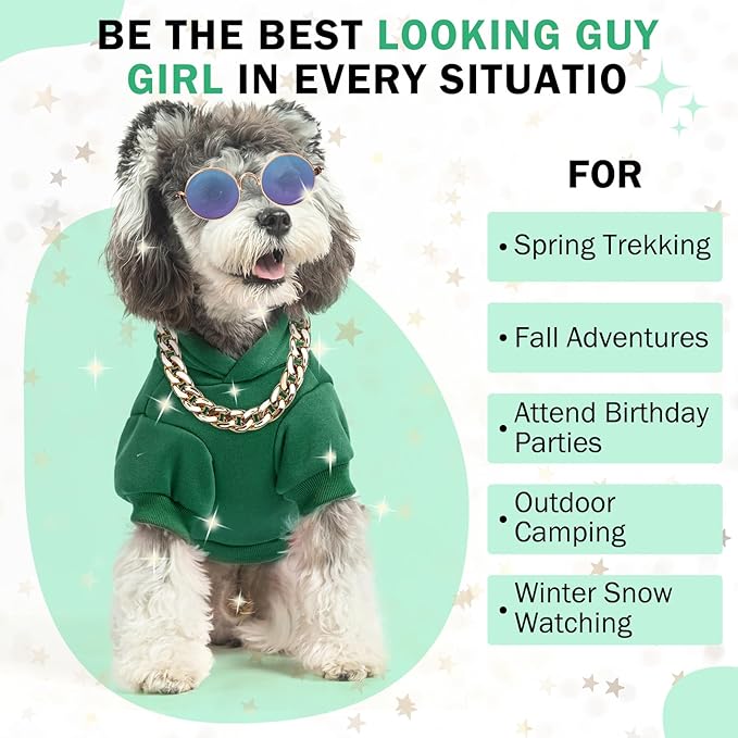 SCENEREAL Dog Hoodie Sweaters for Small Medium Large Size Dogs, Fleece Dog Sweatshirt with Hat and Pocket,Soft Cold Winter All Weather Dog Clothes for S to XL Sized Dogs, Green M