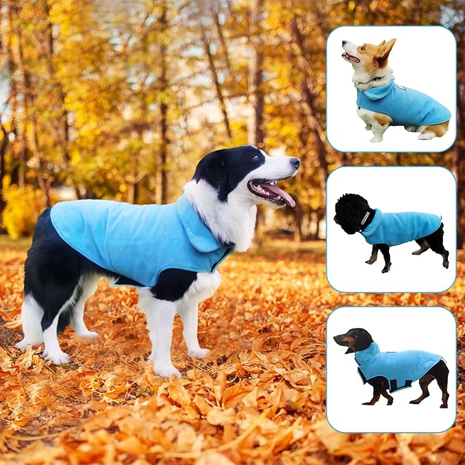 Fleece Dog Coat Pet Jacket Reflective for Cold Weather for Extra Large to Small Pets(Blue,XL)