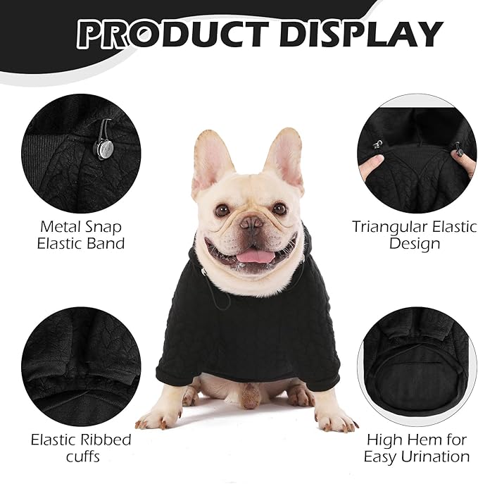 EXPAWLORER Textured Cable Knit Basic Dog Hoodie, Elevated Style Dog Sweater with Leash Hole and Pocket, Soft and Warm Pet Winter Coat, Cold Weather Clothes for Small Medium Large Dogs Cats,Black L