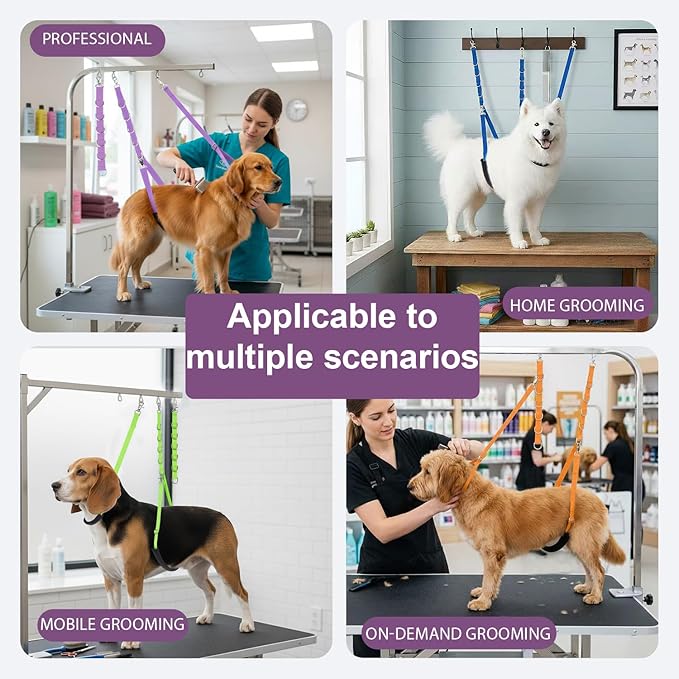 Dog Grooming Belly Straps Belly Band & Loop Extension Set - Adjustable & Comfortable Grooming Tools for Pet Grooming Tables Arms and All Dog Breeds (Purple)