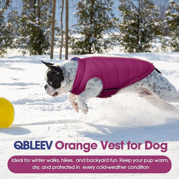 QBLEEV Reversible Dog Coat for Medium Dogs, Waterproof Windproof Winter Jacket Keeps Dogs Warm in Snow, Adjustable Hook & Loop Lightweight Dog Puffer Vest, Purple, L – Fits French Bulldog