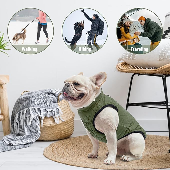 SCENEREAL Winter Dog Vest Coat with Harness Built In, Warm Puppy Jacket for Small Medium Dogs, Cold Weather Coat with Zipper, Fleece Puffer Vest Windproof Snow Clothes