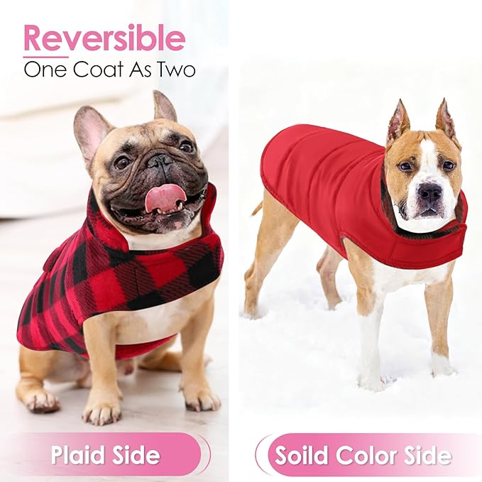 AOFITEE Dog Coat Plaid Dog Winter Coat for Large Dogs, Warm Dogs Jacket Christmas Sweater, Waterproof Pet Puffer Jacket, Reversible Pet Cold Weather Coats for Small Medium Large Pets, Red XXXL