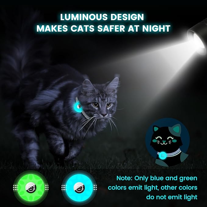 Apple AirTag Cat Collar, GPS Tracker with Reflective Breakaway Design, Lightweight Kitten Collar with Bell (Gray/Luminous Blue)