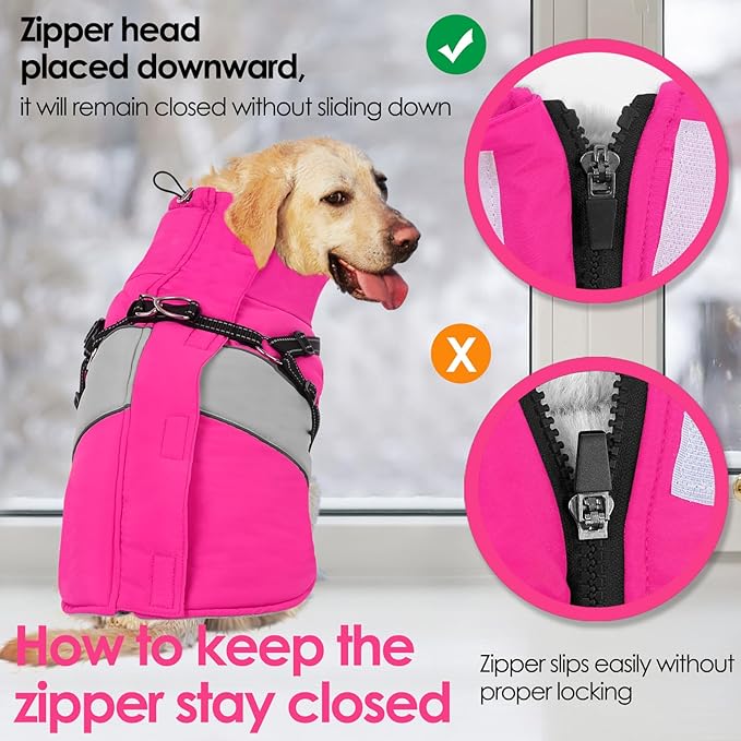 AOFITEE Dog Coat, Waterproof Dog Jacket Winter, Dogs Coat with Harness Built in, Warm Dogs Puffer Jacket with Zipper, Reflective Pet Snowsuit Sweater for Dachshund, French Bulldog, Boston Terrier, M