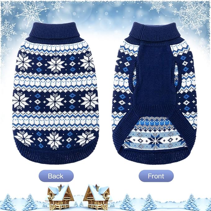 KOOLTAIL Cable Knit Dog Sweater Turtleneck, Cold Weather Pullover Classic Knitwear, Snowflake Pattern Thick Warm Winter Pet Clothes,Dog Christmas Sweater for Small Medium Large Dogs,Navy XL