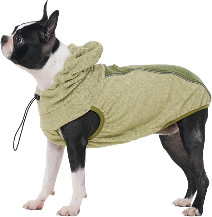 IECOii Small Dog Sweater, Turtleneck Dog Sweatshirt Stretchy Pullover Fleece Sweater for Fall Winter, Reflective Pullover Dogs Hoodie for Small Dogs Girl Boy, Boston Terrier, French Bulldog, Green, M