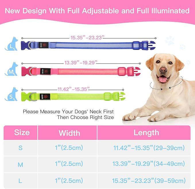 YFbrite Light up Dog Collar, USB Rechargeable LED Puppy Collar Super Bright Adjustable Glowing Dog Lights for Night Walking (Design 2- Pink, Small)