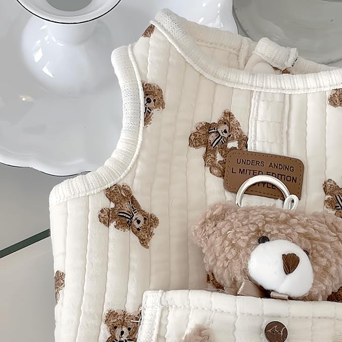 Cute Pet Apparel Plush Bear Pattern Cartoon Dog Clothes All Season Sleeveless Puppy Kitten Pullover Soft Skin-Friendly (White2, XS (1-2.2lbs))
