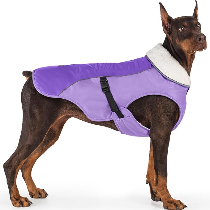 EMUST Dog Coat for Winter, Cozy Winter Jackets for Small/Medium/Large Dogs, Solid Color Dog Apparel for Cold Weather with Fleece Lining,New Purple, XXXL
